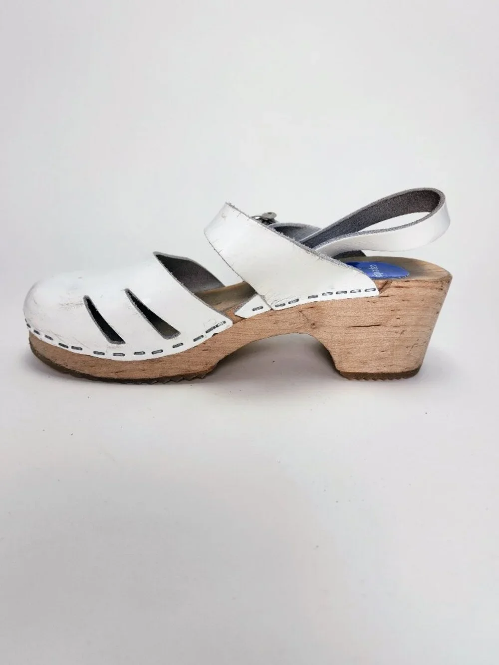 Cape Clogs White Leather Swedish Wooden Sandals Girls EU 34 US 2.5-3